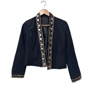 Willi Smith Open Front Beaded Long Sleeve Cropped Cocktail Jacket Black Size 4